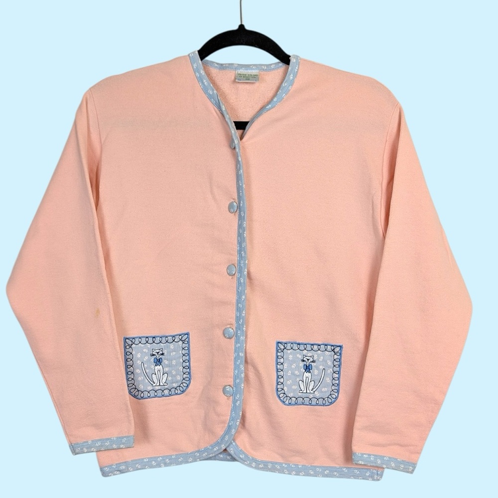 Vtg Benetton Cat Cardigan Top